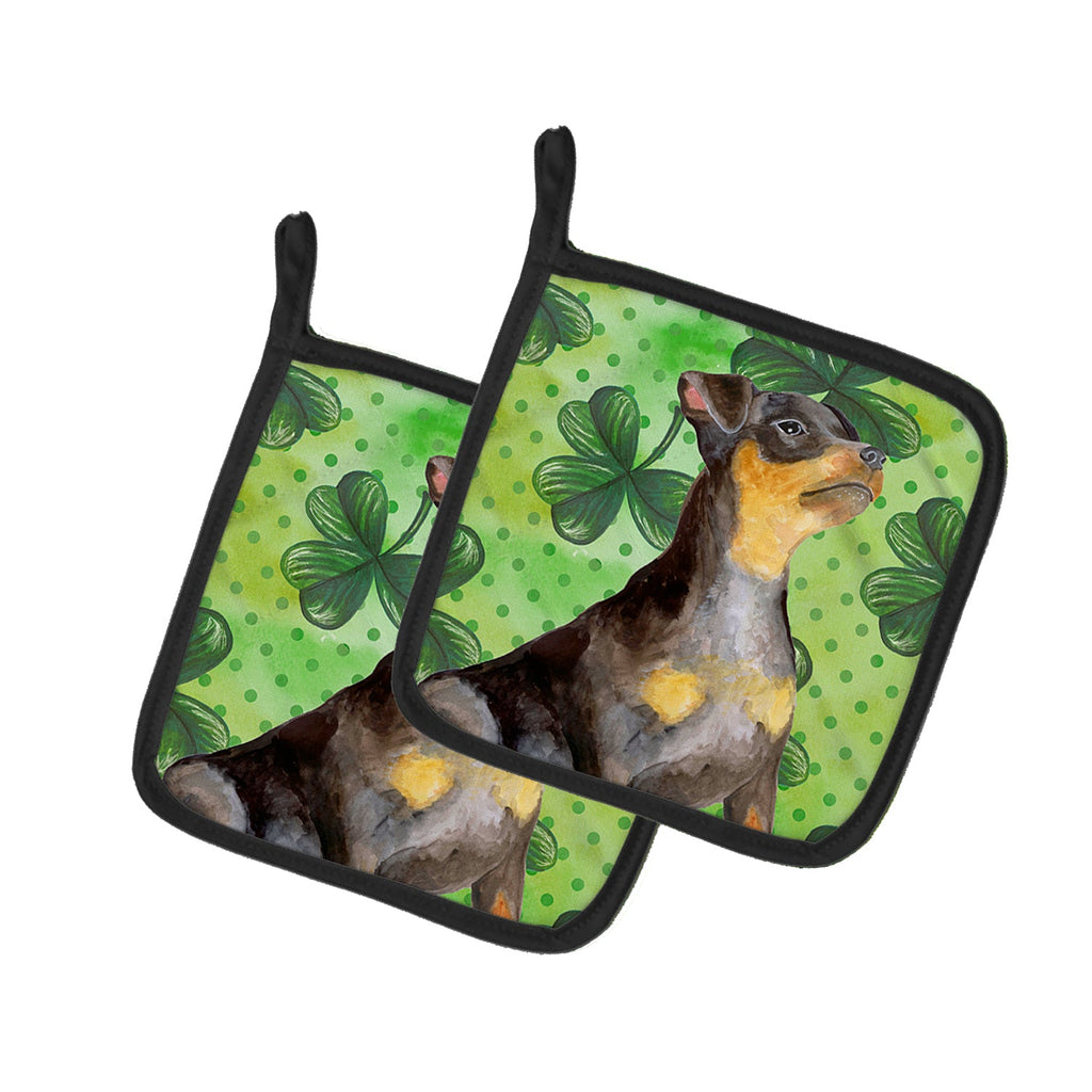 Miniature Pinscher #2 St Patrick's Pot Holder Set of 2 Heat Resistant Quilted Hot Pads 7.5 x 7.5 Inch, Insulated Kitchen Trivets for Cooking & Baking