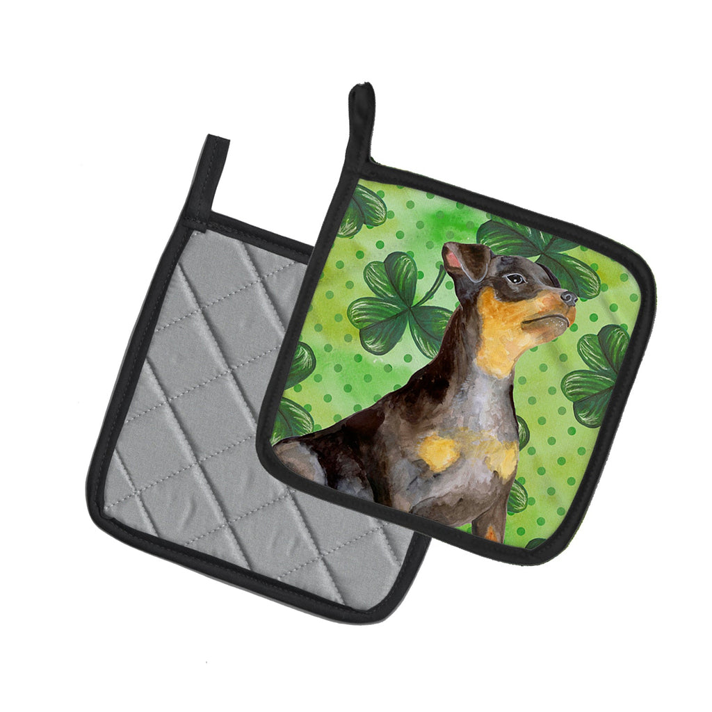 Miniature Pinscher #2 St Patrick's Pot Holder Set of 2 Heat Resistant Quilted Hot Pads 7.5 x 7.5 Inch, Insulated Kitchen Trivets for Cooking & Baking