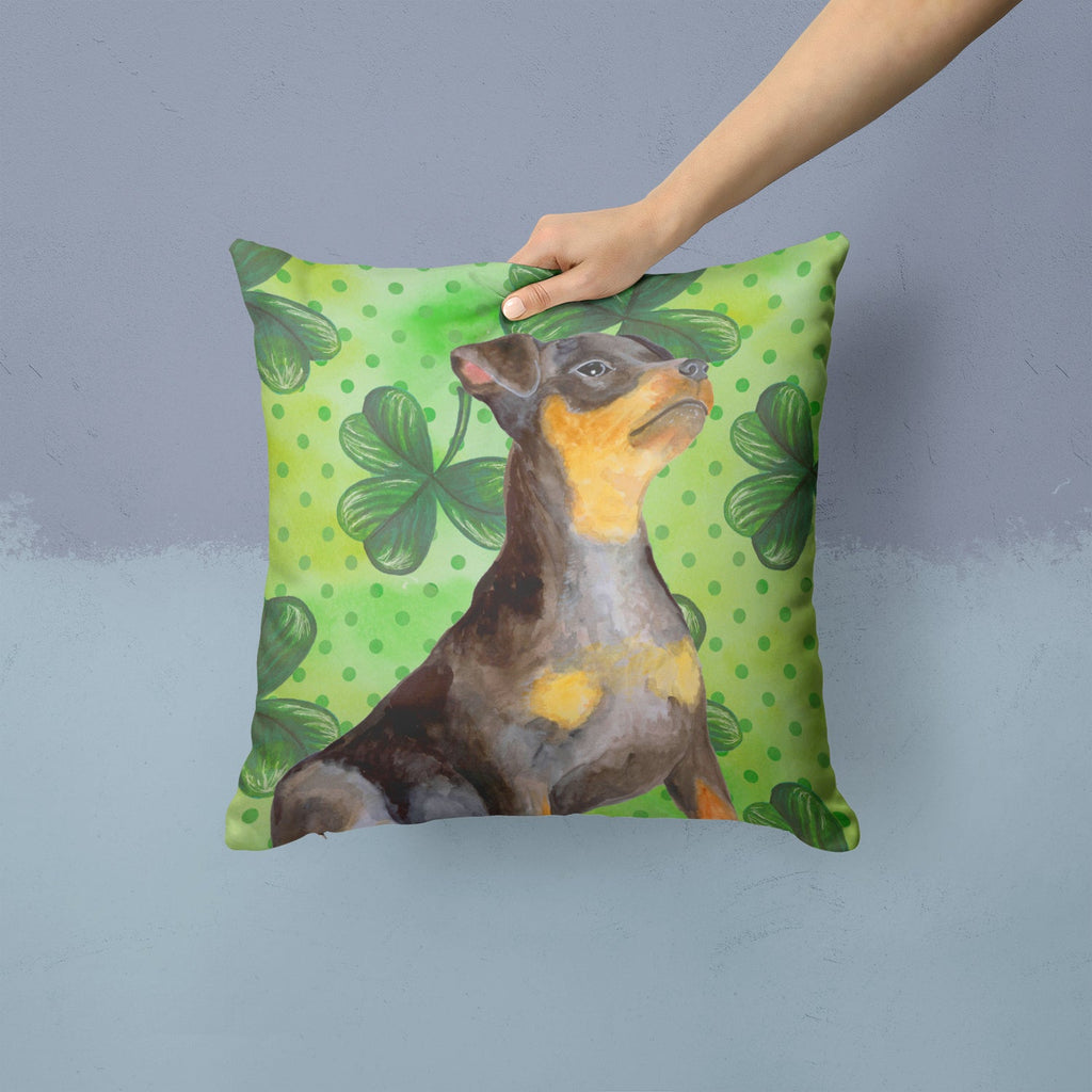 Miniature Pinscher #2 St Patrick's Decorative Throw Pillow 14x14 Indoor Outdoor Accent Cushion, Fabric Cover with Insert for Sofa, Bed, Porch & Living Room