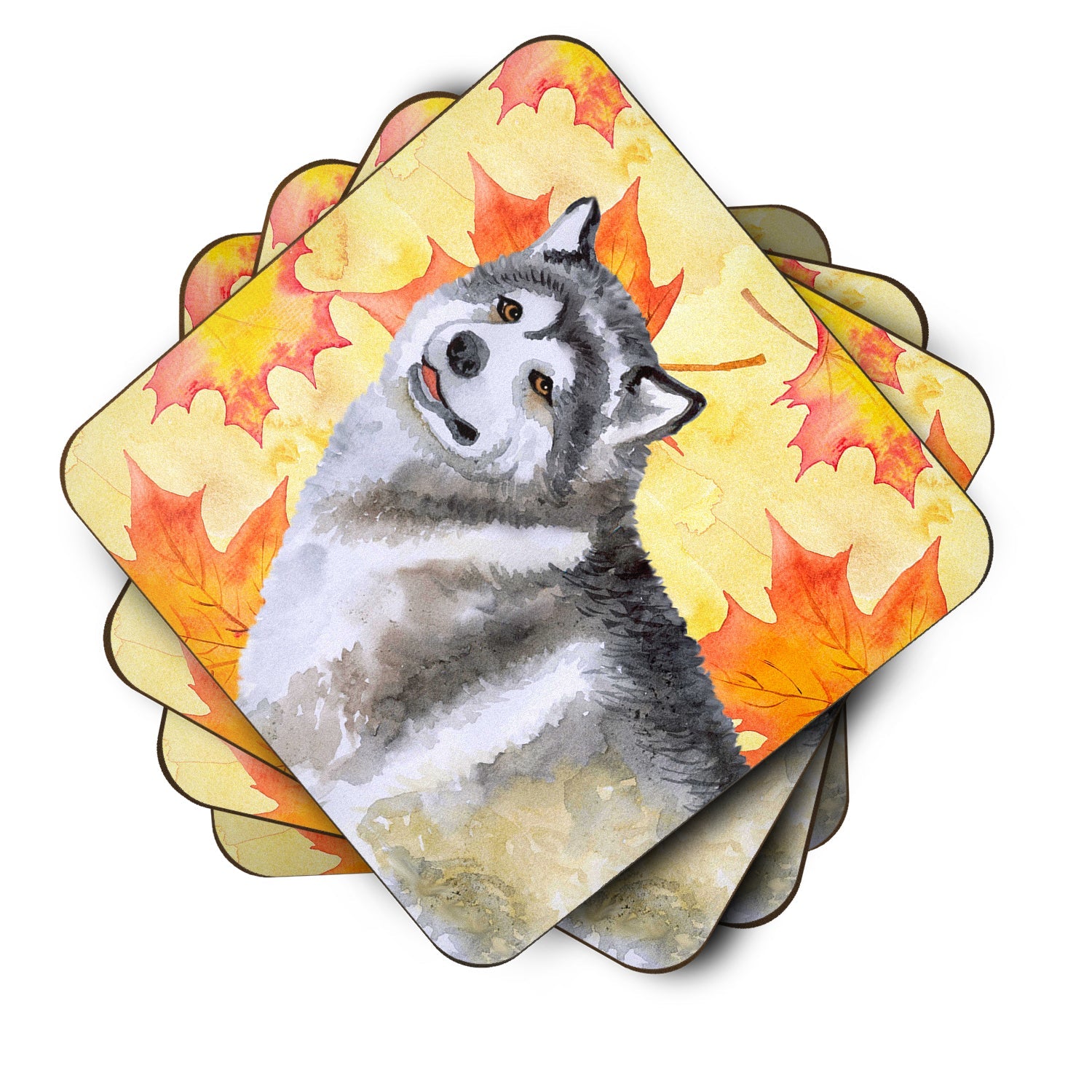 Alaskan Malamute Fall Foam Coasters Set of 4 Cup Coasters for Indoor Outdoor, Tabletop Protection, Anti Slip, Mouse pad Material