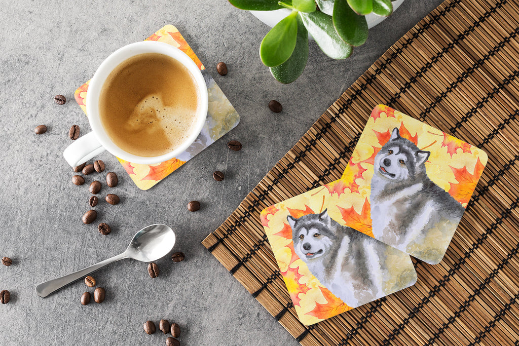 Alaskan Malamute Fall Foam Coasters Set of 4 Cup Coasters for Indoor Outdoor, Tabletop Protection, Anti Slip, Mouse pad Material