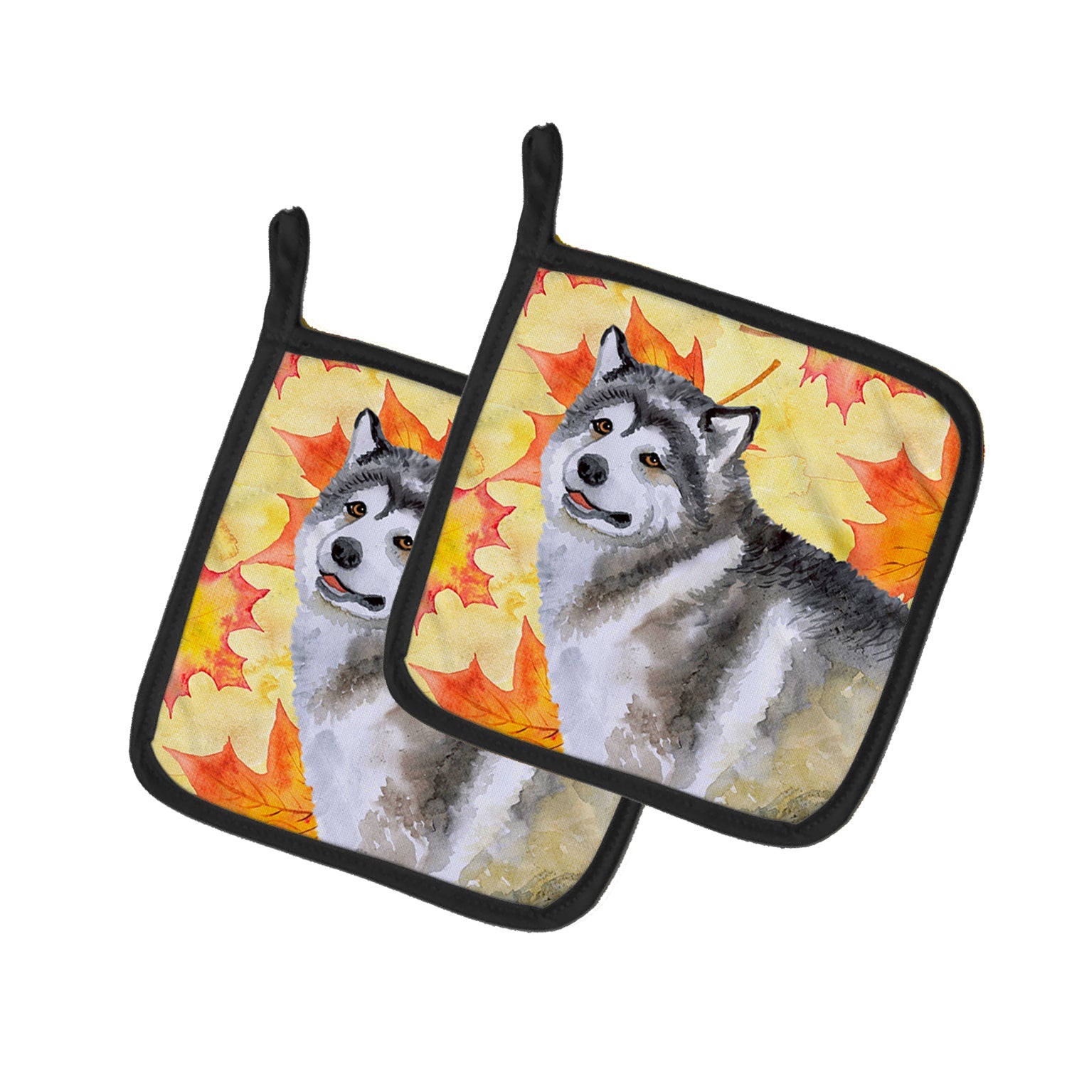 Alaskan Malamute Fall Pot Holder Set of 2 Heat Resistant Quilted Hot Pads 7.5 x 7.5 Inch, Insulated Kitchen Trivets for Cooking & Baking