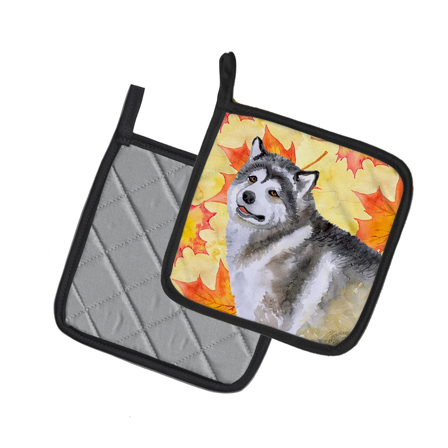 Alaskan Malamute Fall Pot Holder Set of 2 Heat Resistant Quilted Hot Pads 7.5 x 7.5 Inch, Insulated Kitchen Trivets for Cooking & Baking