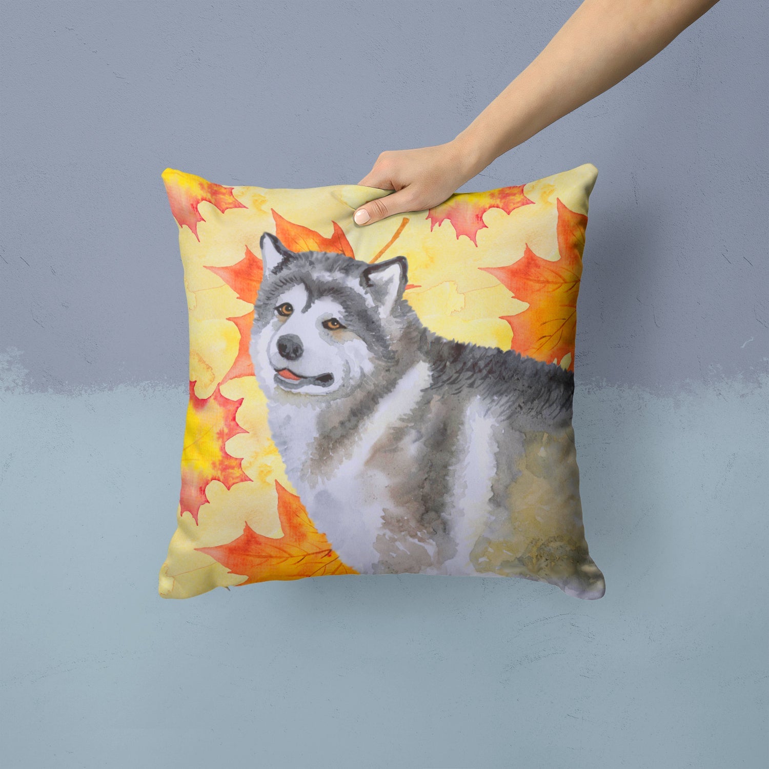 Alaskan Malamute Fall Decorative Throw Pillow 14x14 Indoor Outdoor Accent Cushion, Fabric Cover with Insert for Sofa, Bed, Porch & Living Room