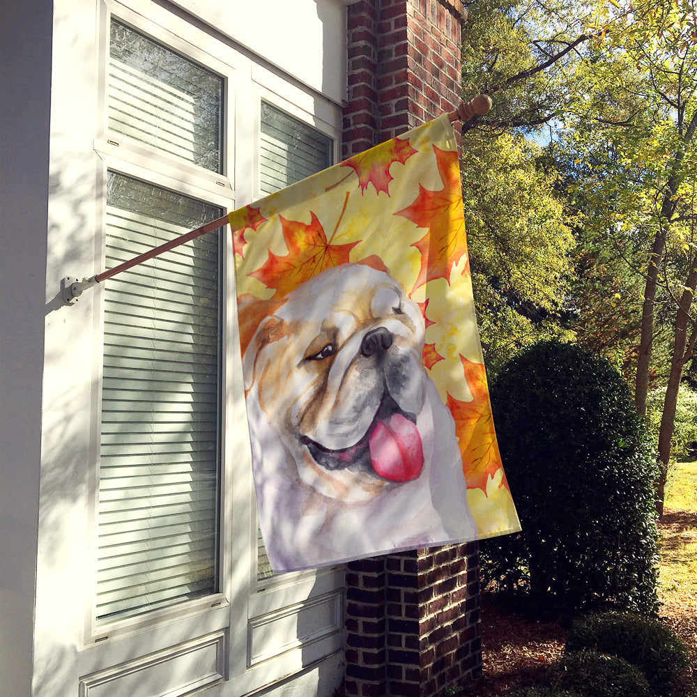 English Bulldog Fall House Flag 28x40 Porch Sleeve Pole Decorative Outside Yard Banner Artwork Wall Hanging, Polyester