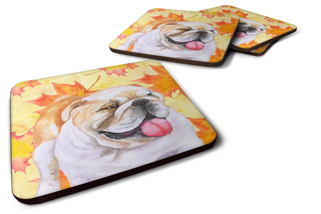 English Bulldog Fall Foam Coasters Set of 4 Cup Coasters for Indoor Outdoor, Tabletop Protection, Anti Slip, Mouse pad Material