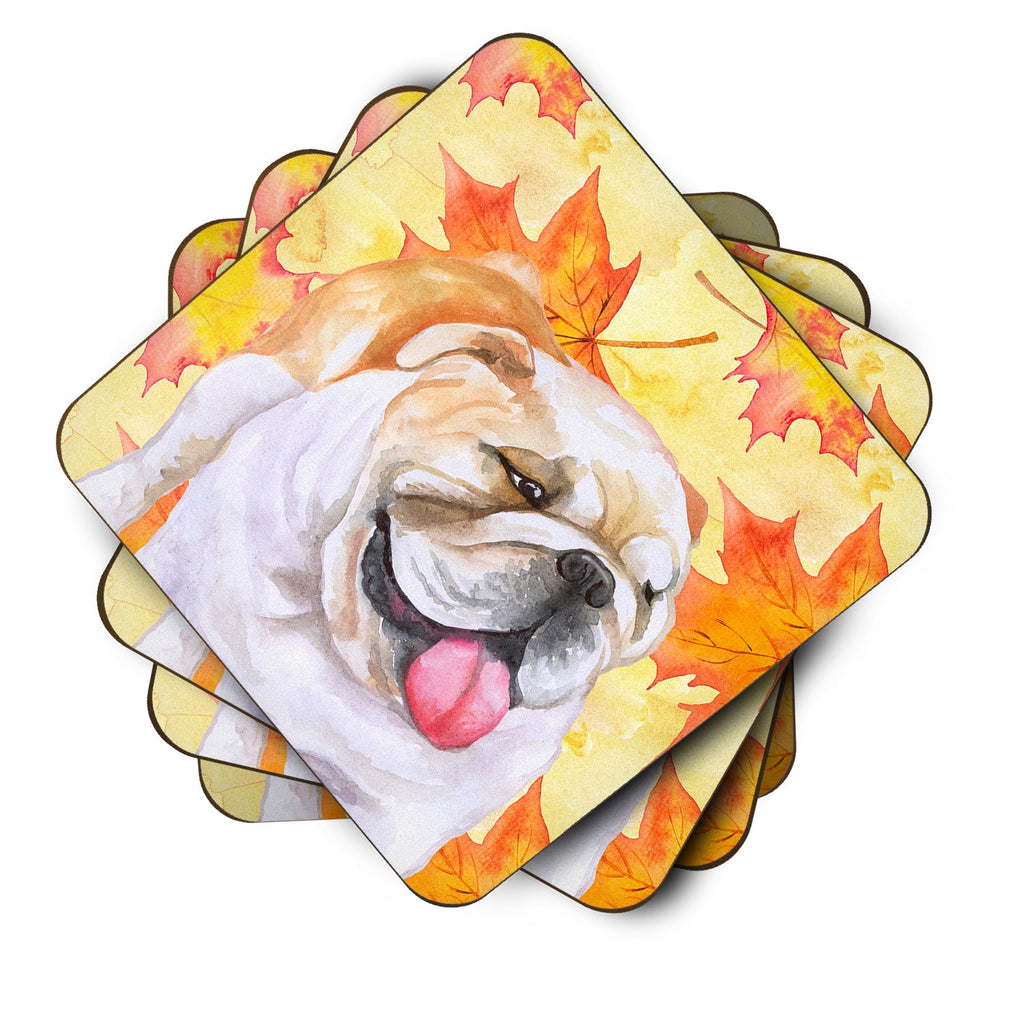 English Bulldog Fall Foam Coasters Set of 4 Cup Coasters for Indoor Outdoor, Tabletop Protection, Anti Slip, Mouse pad Material