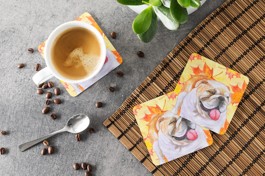 English Bulldog Fall Foam Coasters Set of 4 Cup Coasters for Indoor Outdoor, Tabletop Protection, Anti Slip, Mouse pad Material