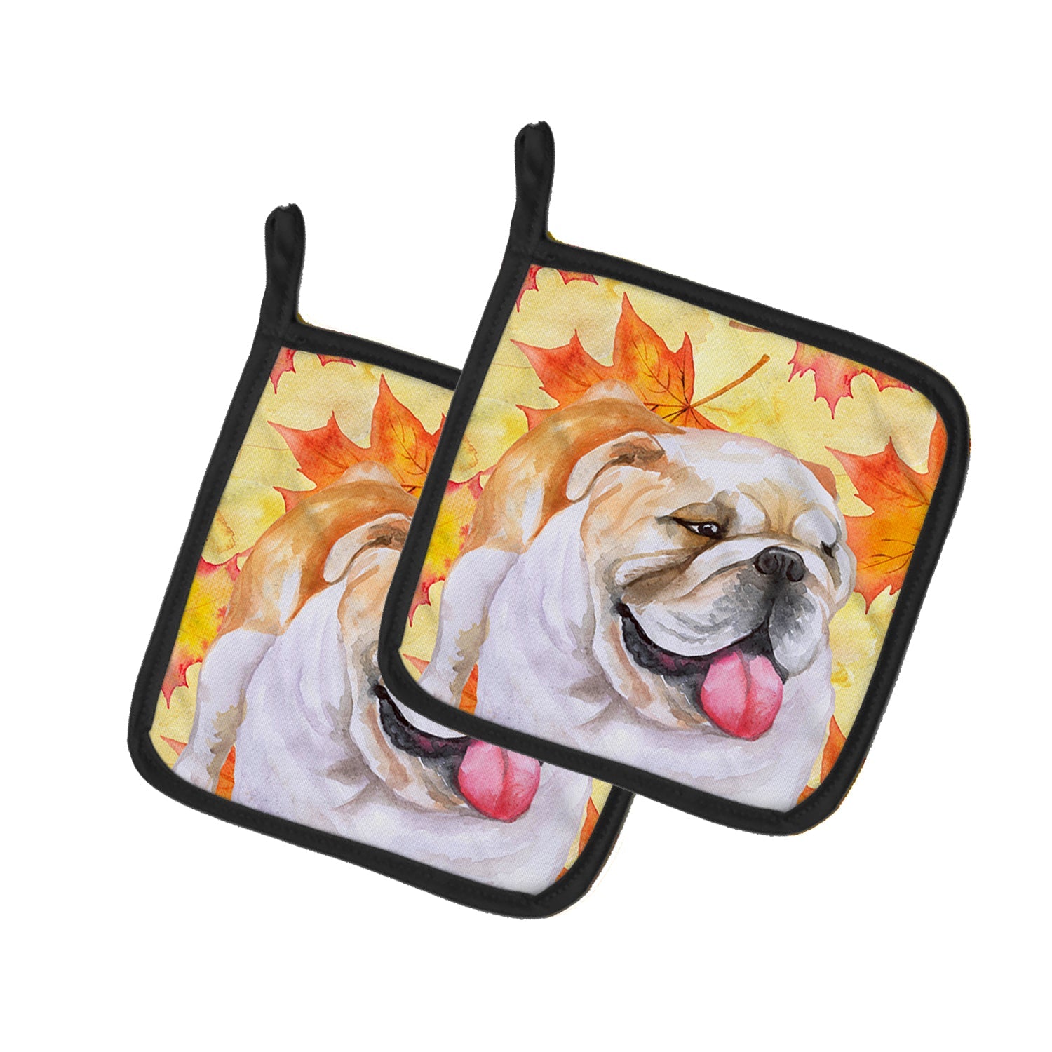 English Bulldog Fall Pot Holder Set of 2 Heat Resistant Quilted Hot Pads 7.5 x 7.5 Inch, Insulated Kitchen Trivets for Cooking & Baking