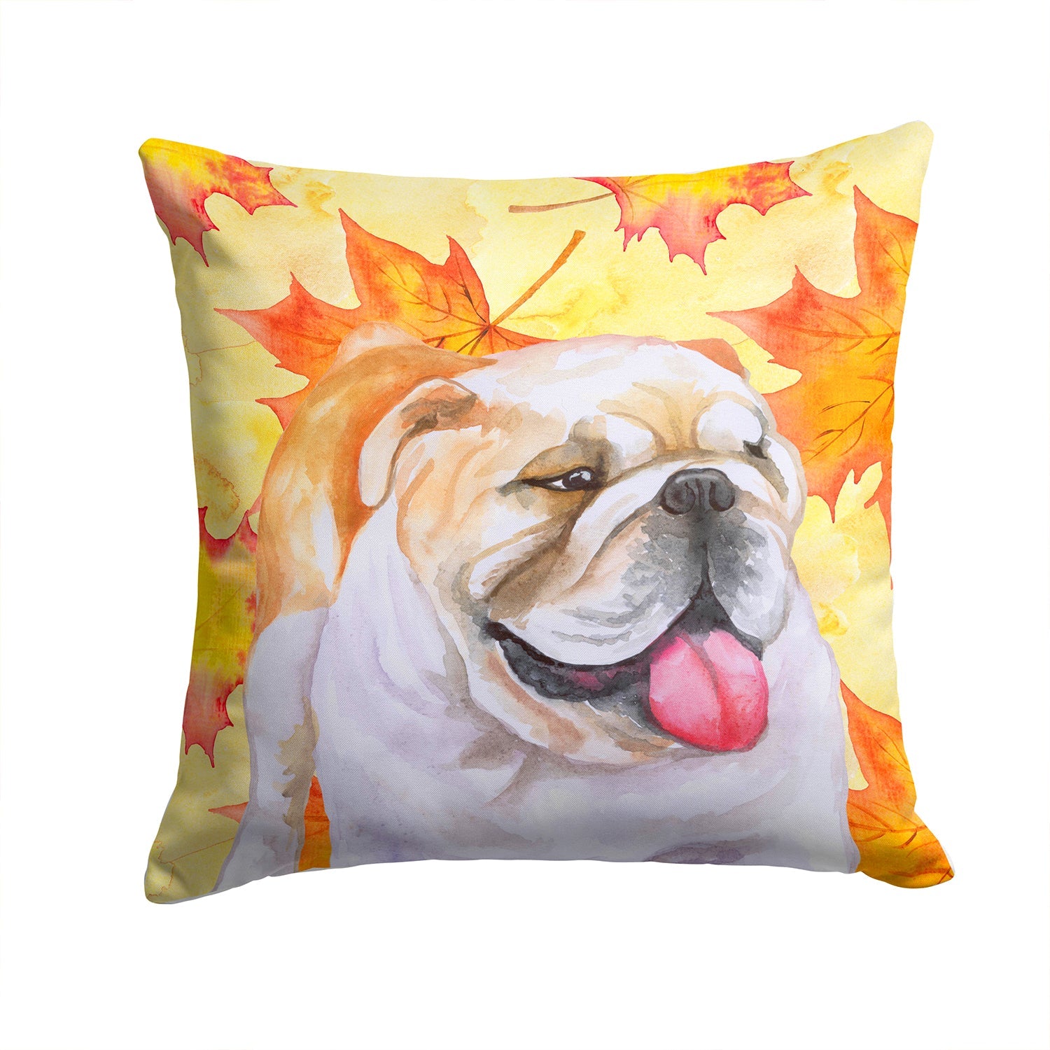 English Bulldog Fall Decorative Throw Pillow 14x14 Indoor Outdoor Accent Cushion, Fabric Cover with Insert for Sofa, Bed, Porch & Living Room