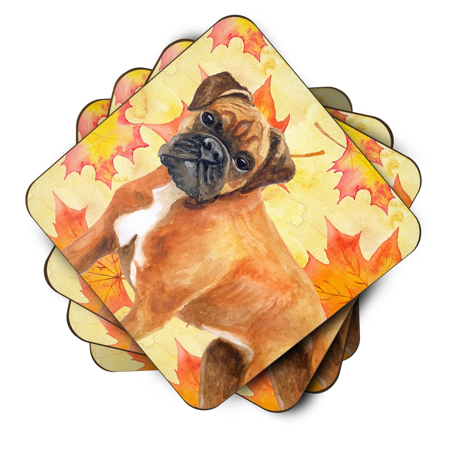 German Boxer Fall Foam Coasters Set of 4 Cup Coasters for Indoor Outdoor, Tabletop Protection, Anti Slip, Mouse pad Material