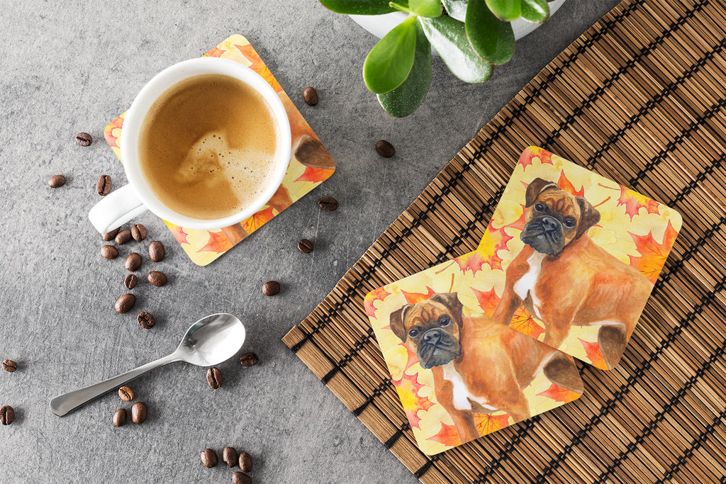 German Boxer Fall Foam Coasters Set of 4 Cup Coasters for Indoor Outdoor, Tabletop Protection, Anti Slip, Mouse pad Material
