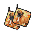 German Boxer Fall Pot Holder Set of 2 Heat Resistant Quilted Hot Pads 7.5 x 7.5 Inch, Insulated Kitchen Trivets for Cooking & Baking