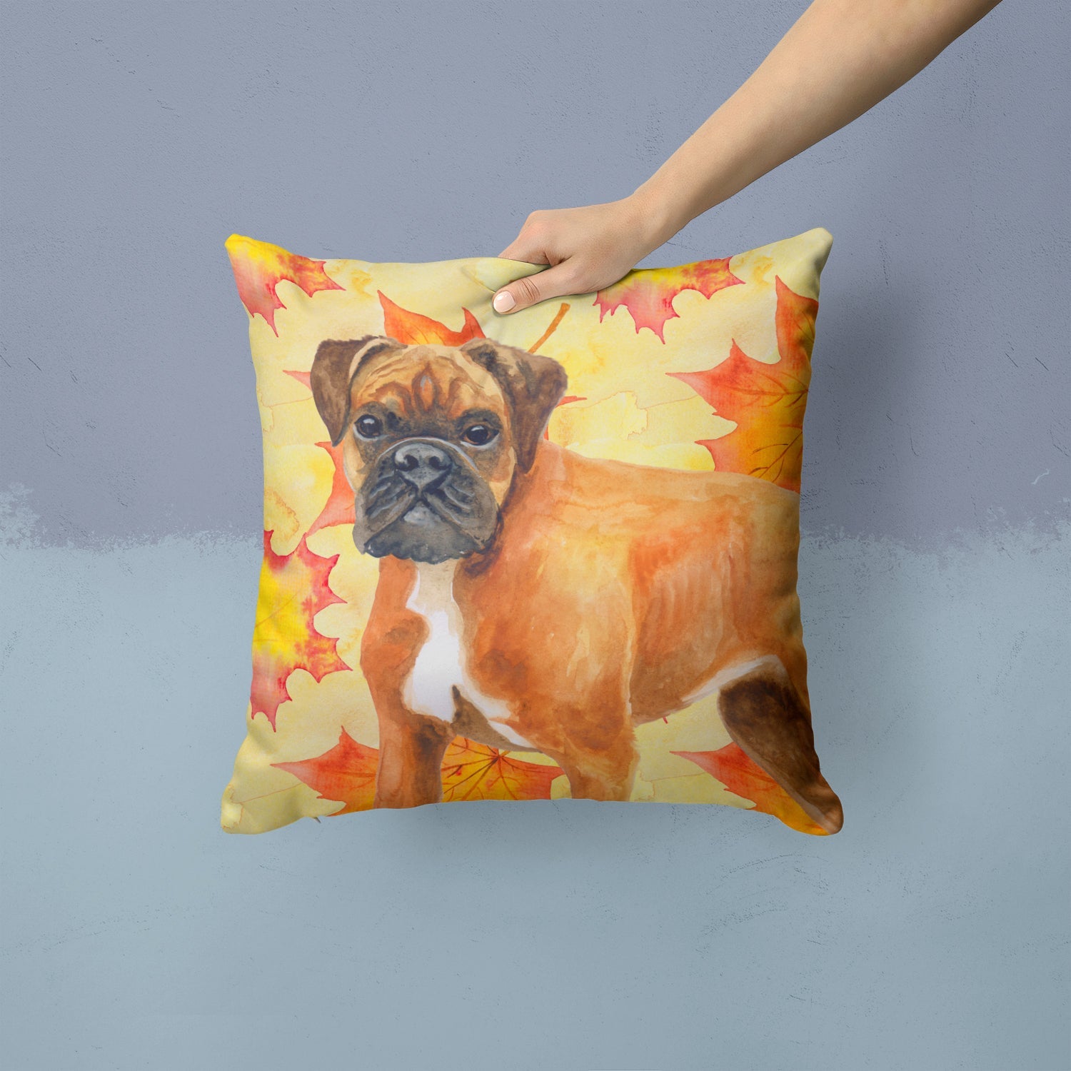 German Boxer Fall Decorative Throw Pillow 14x14 Indoor Outdoor Accent Cushion, Fabric Cover with Insert for Sofa, Bed, Porch & Living Room