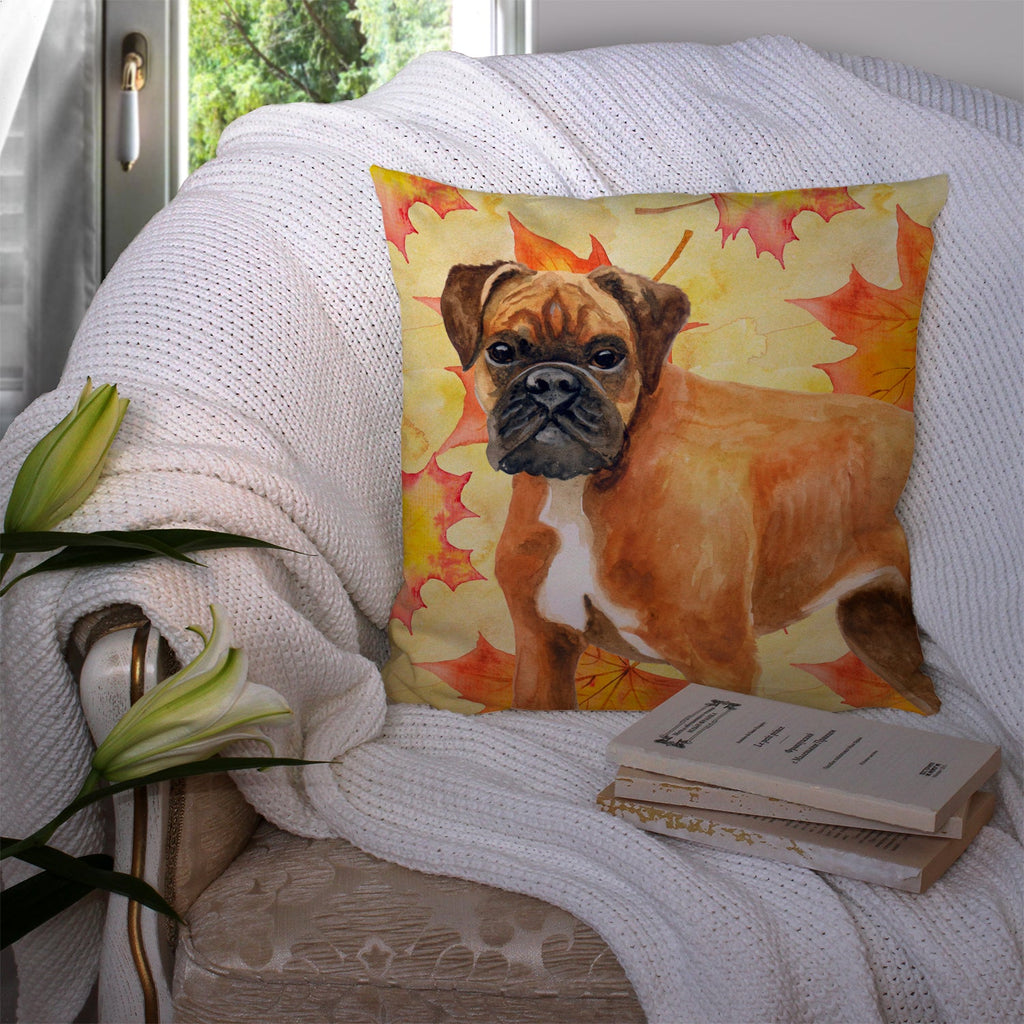 German Boxer Fall Decorative Throw Pillow 14x14 Indoor Outdoor Accent Cushion, Fabric Cover with Insert for Sofa, Bed, Porch & Living Room