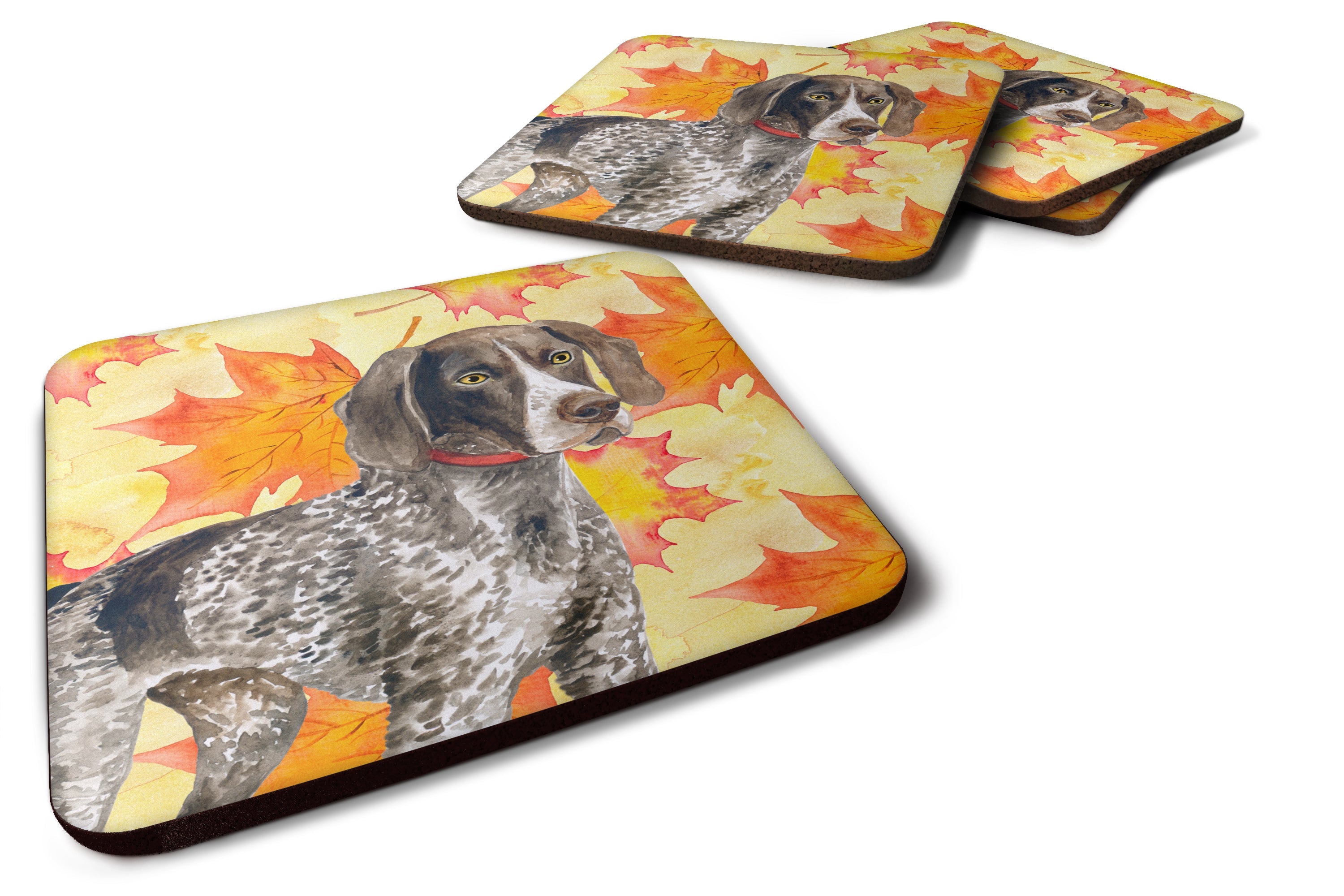 German Shorthaired Pointer Fall Foam Coasters Set of 4 Cup Coasters for Indoor Outdoor, Tabletop Protection, Anti Slip, Mouse pad Material