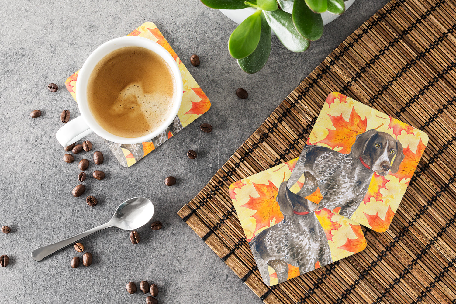 German Shorthaired Pointer Fall Foam Coasters Set of 4 Cup Coasters for Indoor Outdoor, Tabletop Protection, Anti Slip, Mouse pad Material