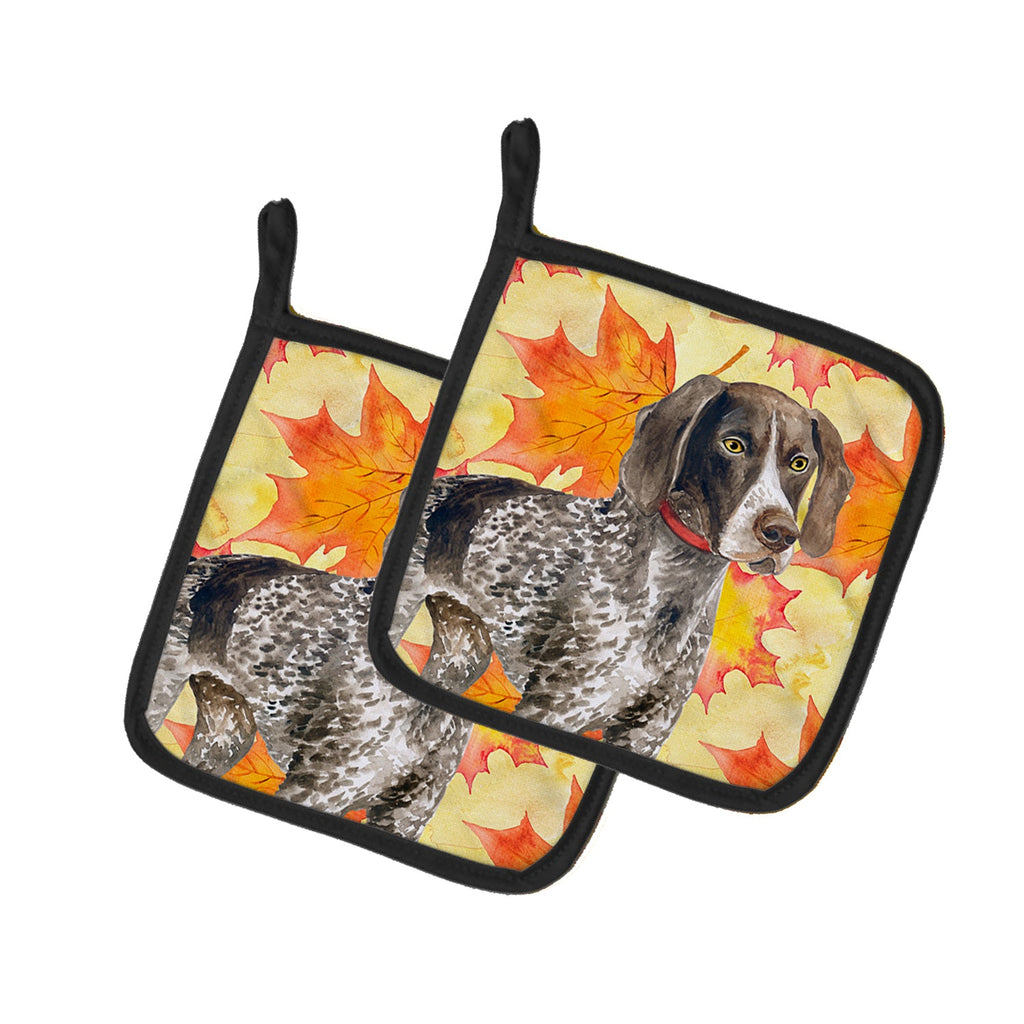 German Shorthaired Pointer Fall Pot Holder Set of 2 Heat Resistant Quilted Hot Pads 7.5 x 7.5 Inch, Insulated Kitchen Trivets for Cooking & Baking