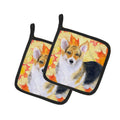 Pembroke Corgi Fall Pot Holder Set of 2 Heat Resistant Quilted Hot Pads 7.5 x 7.5 Inch, Insulated Kitchen Trivets for Cooking & Baking
