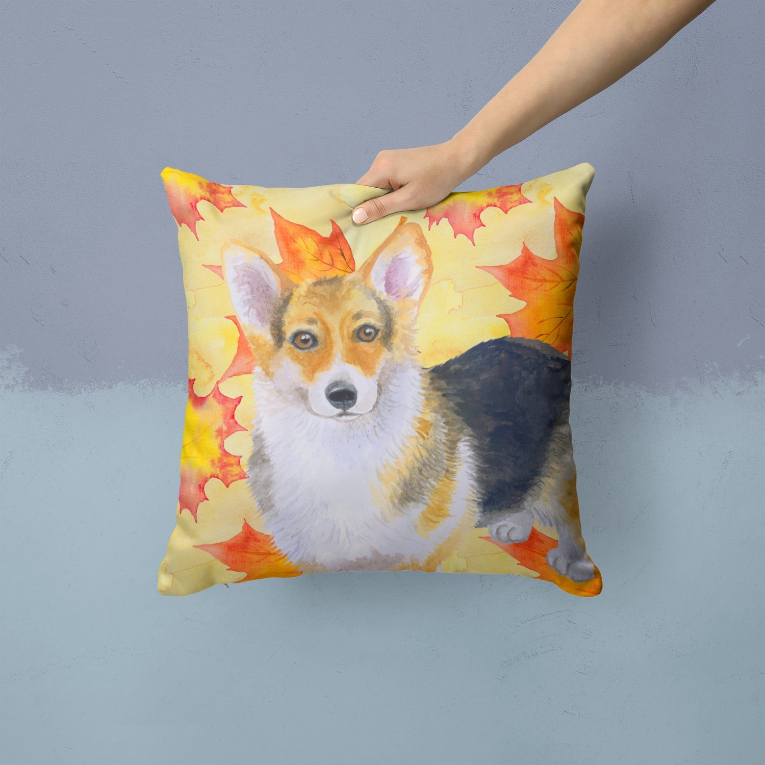 Pembroke Corgi Fall Decorative Throw Pillow 14x14 Indoor Outdoor Accent Cushion, Fabric Cover with Insert for Sofa, Bed, Porch & Living Room