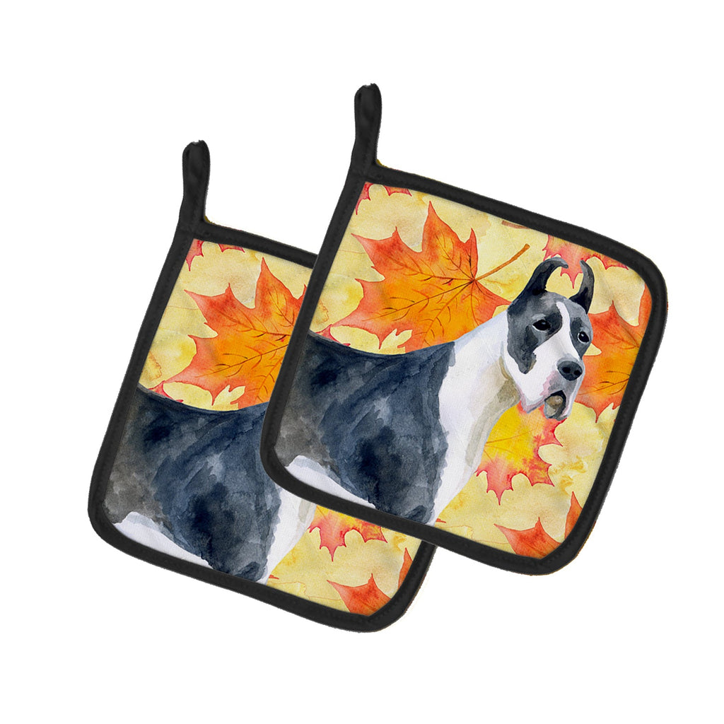 Harlequin Great Dane Fall Pot Holder Set of 2 Heat Resistant Quilted Hot Pads 7.5 x 7.5 Inch, Insulated Kitchen Trivets for Cooking & Baking