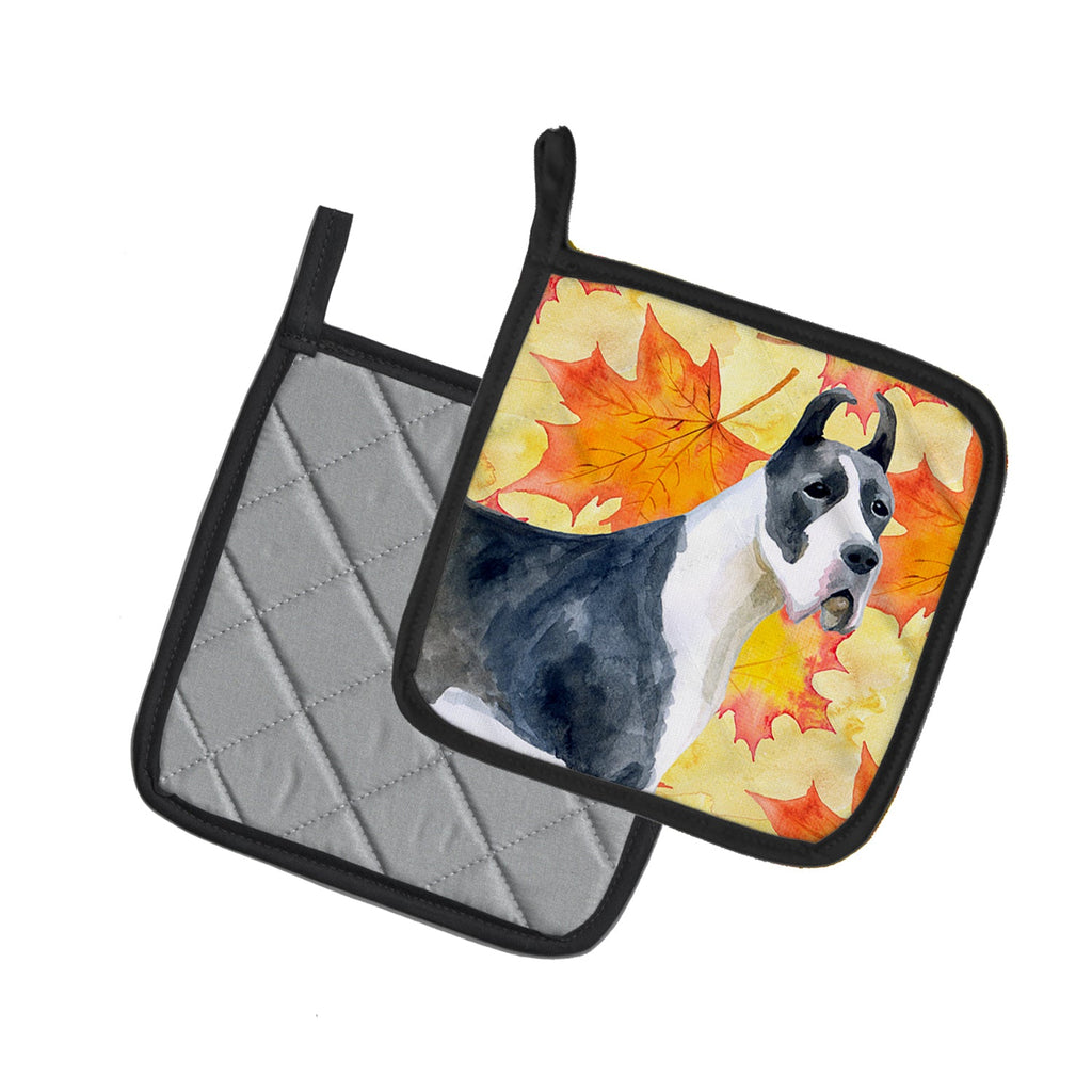 Harlequin Great Dane Fall Pot Holder Set of 2 Heat Resistant Quilted Hot Pads 7.5 x 7.5 Inch, Insulated Kitchen Trivets for Cooking & Baking
