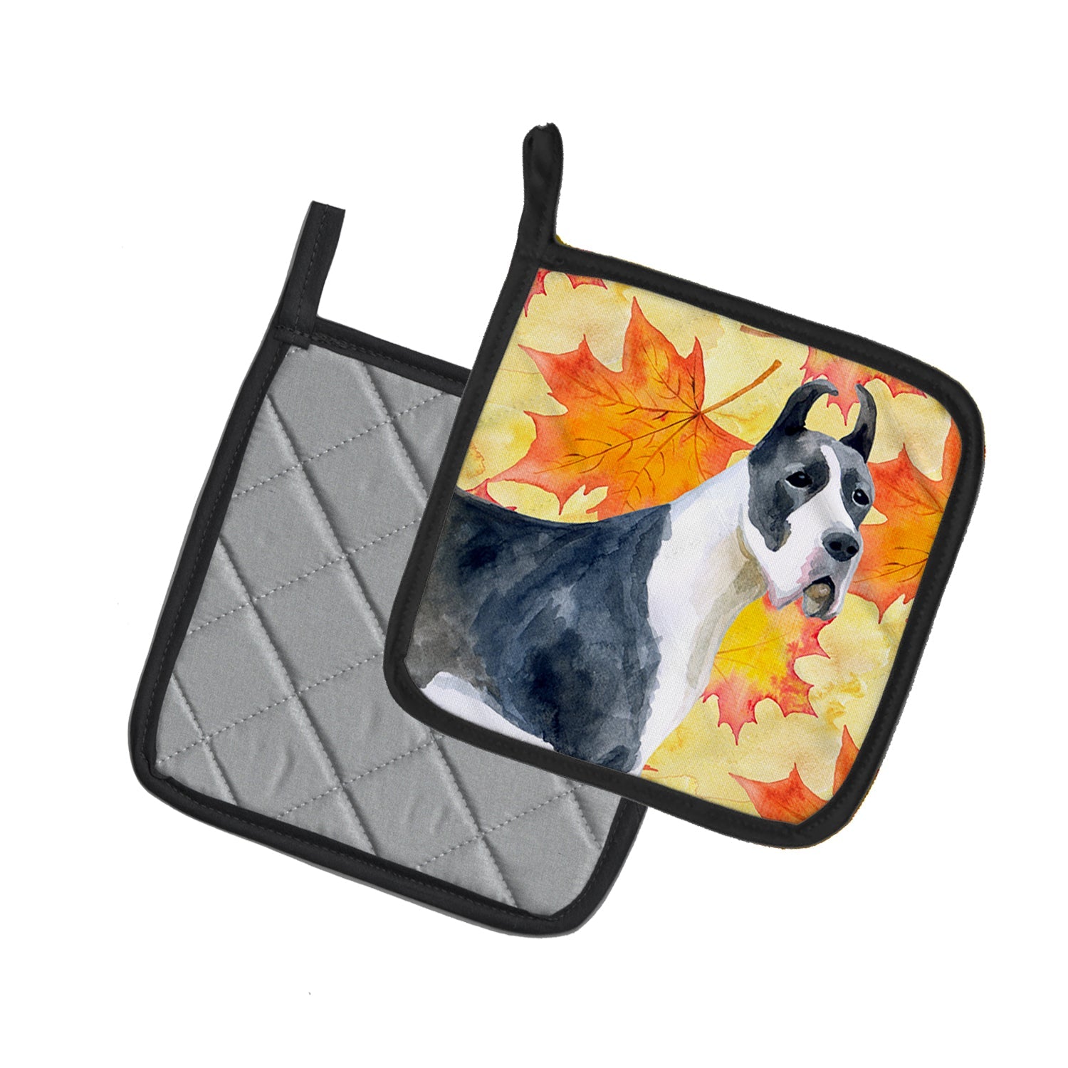 Harlequin Great Dane Fall Pot Holder Set of 2 Heat Resistant Quilted Hot Pads 7.5 x 7.5 Inch, Insulated Kitchen Trivets for Cooking & Baking