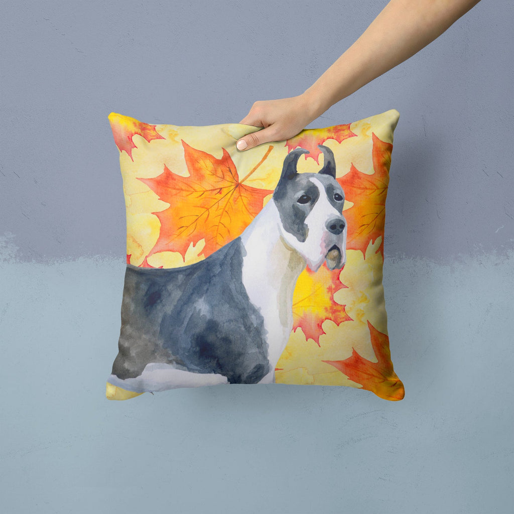 Harlequin Great Dane Fall Decorative Throw Pillow 14x14 Indoor Outdoor Accent Cushion, Fabric Cover with Insert for Sofa, Bed, Porch & Living Room