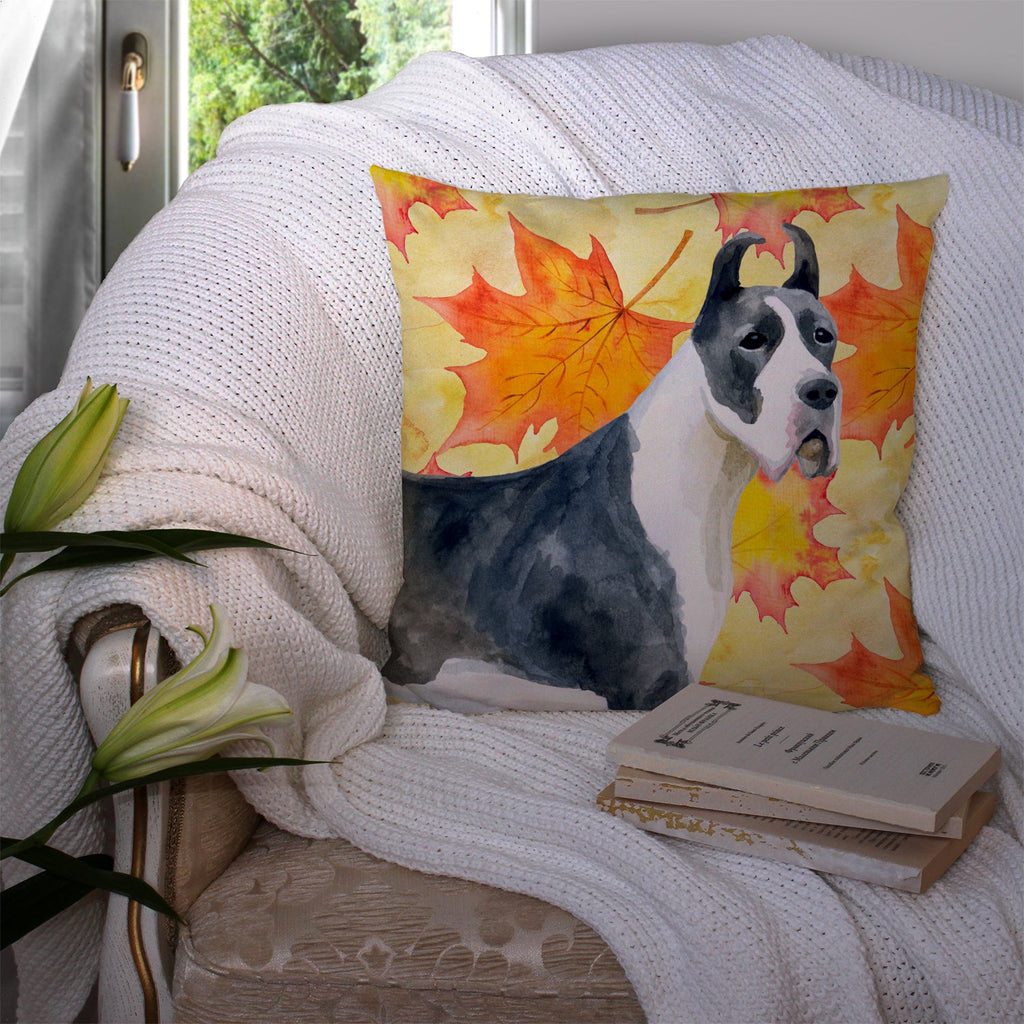 Harlequin Great Dane Fall Decorative Throw Pillow 14x14 Indoor Outdoor Accent Cushion, Fabric Cover with Insert for Sofa, Bed, Porch & Living Room
