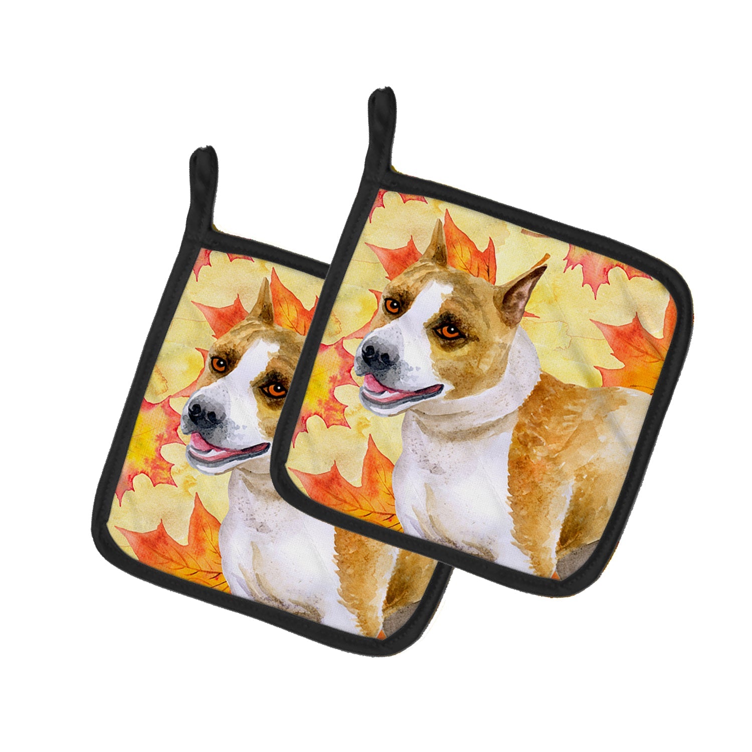 American Staffordshire Fall Pot Holder Set of 2 Heat Resistant Quilted Hot Pads 7.5 x 7.5 Inch, Insulated Kitchen Trivets for Cooking & Baking