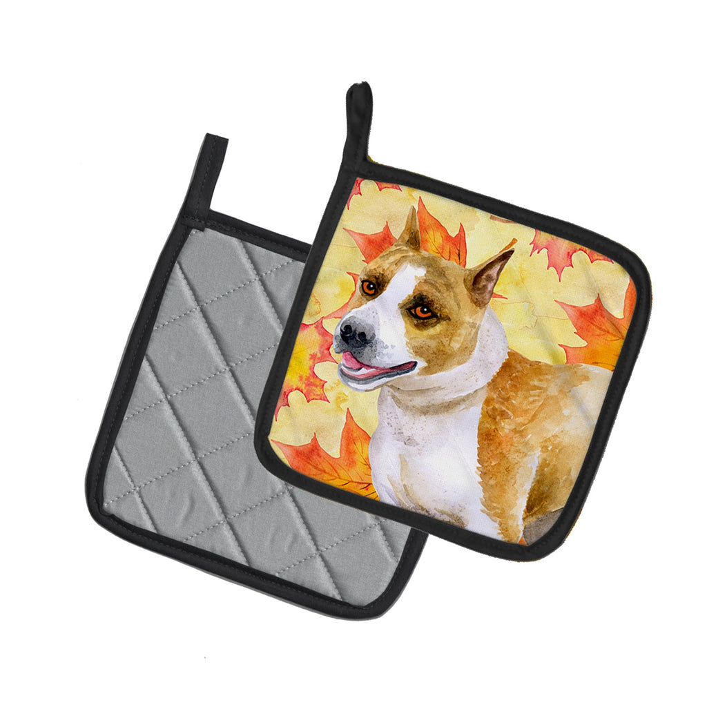 American Staffordshire Fall Pot Holder Set of 2 Heat Resistant Quilted Hot Pads 7.5 x 7.5 Inch, Insulated Kitchen Trivets for Cooking & Baking
