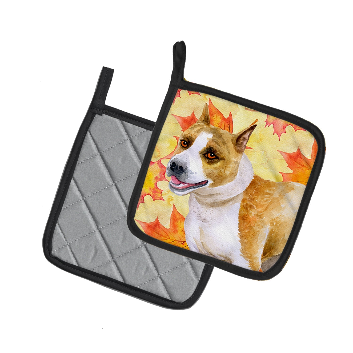 American Staffordshire Fall Pot Holder Set of 2 Heat Resistant Quilted Hot Pads 7.5 x 7.5 Inch, Insulated Kitchen Trivets for Cooking & Baking
