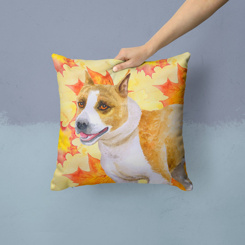 American Staffordshire Fall Decorative Throw Pillow 14x14 Indoor Outdoor Accent Cushion, Fabric Cover with Insert for Sofa, Bed, Porch & Living Room