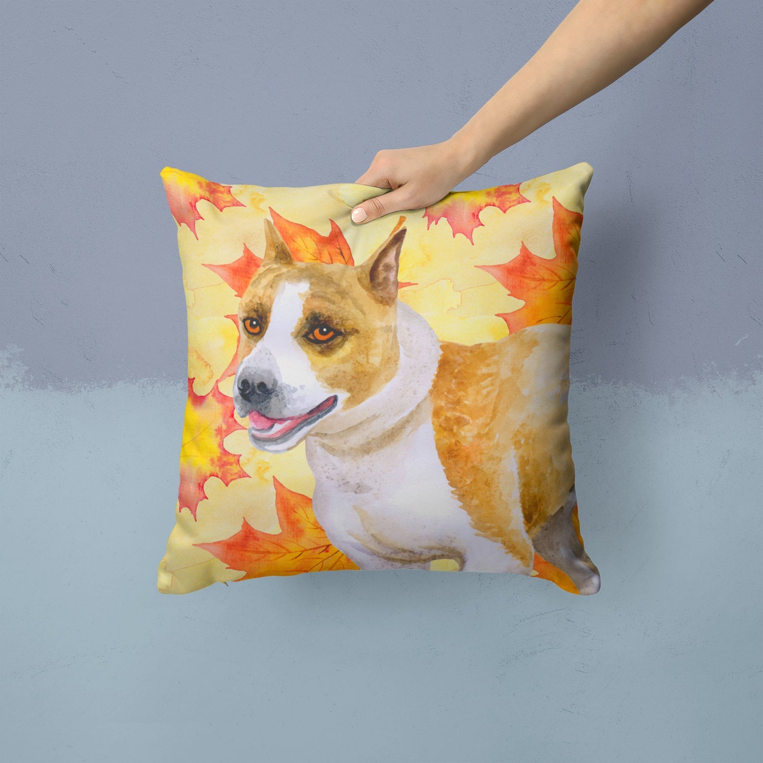 American Staffordshire Fall Decorative Throw Pillow 14x14 Indoor Outdoor Accent Cushion, Fabric Cover with Insert for Sofa, Bed, Porch & Living Room