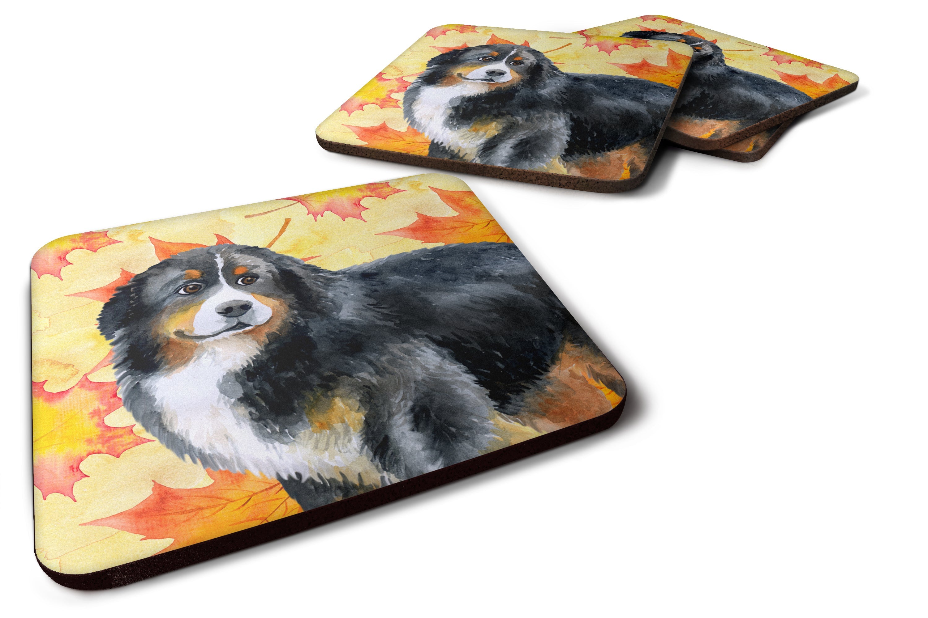 Bernese Mountain Dog Fall Foam Coasters Set of 4 Cup Coasters for Indoor Outdoor, Tabletop Protection, Anti Slip, Mouse pad Material