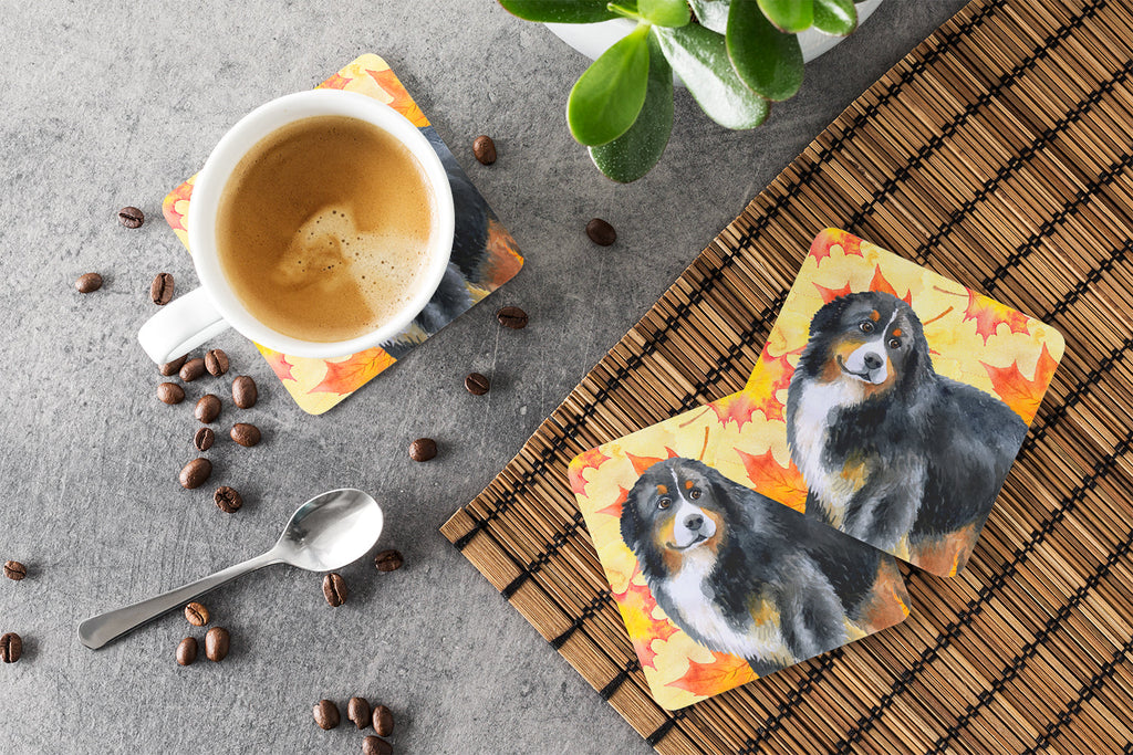 Bernese Mountain Dog Fall Foam Coasters Set of 4 Cup Coasters for Indoor Outdoor, Tabletop Protection, Anti Slip, Mouse pad Material