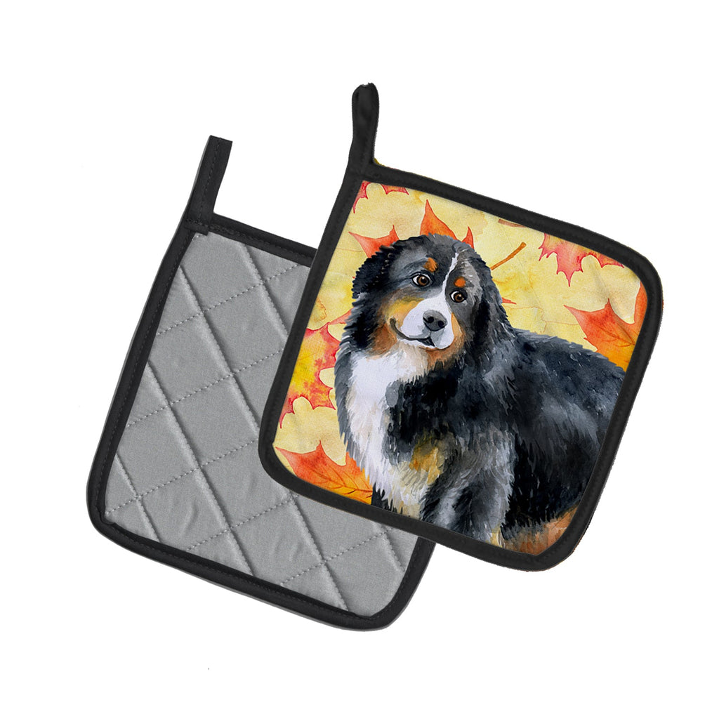 Bernese Mountain Dog Fall Pot Holder Set of 2 Heat Resistant Quilted Hot Pads 7.5 x 7.5 Inch, Insulated Kitchen Trivets for Cooking & Baking
