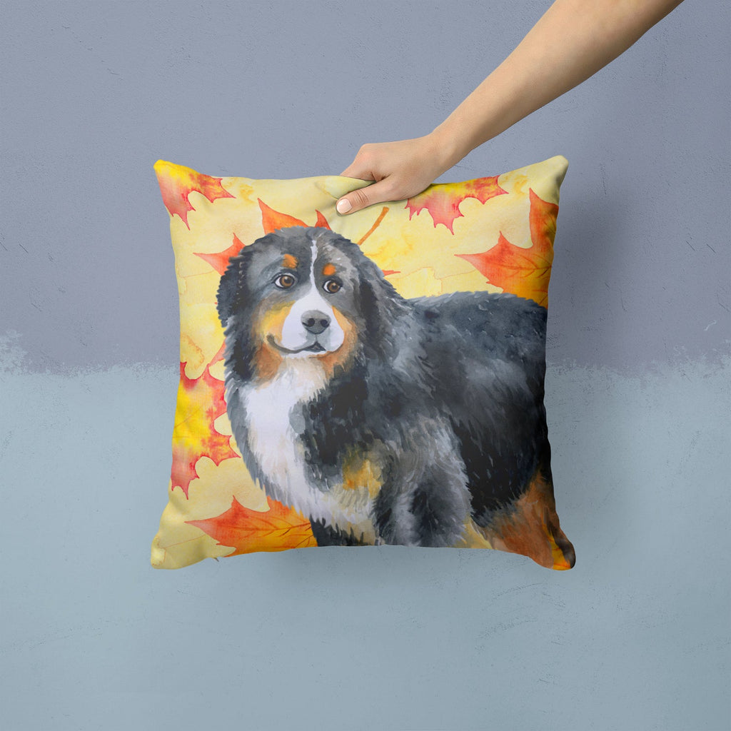 Bernese Mountain Dog Fall Decorative Throw Pillow 14x14 Indoor Outdoor Accent Cushion, Fabric Cover with Insert for Sofa, Bed, Porch & Living Room
