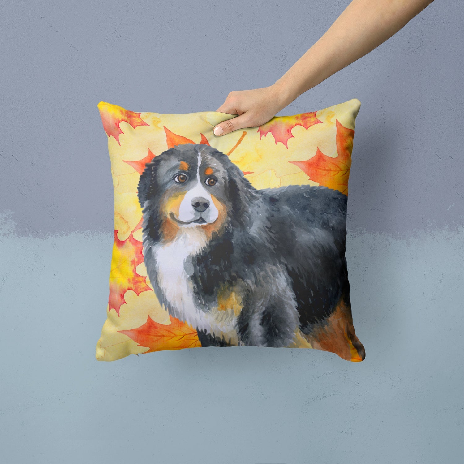 Bernese Mountain Dog Fall Decorative Throw Pillow 14x14 Indoor Outdoor Accent Cushion, Fabric Cover with Insert for Sofa, Bed, Porch & Living Room