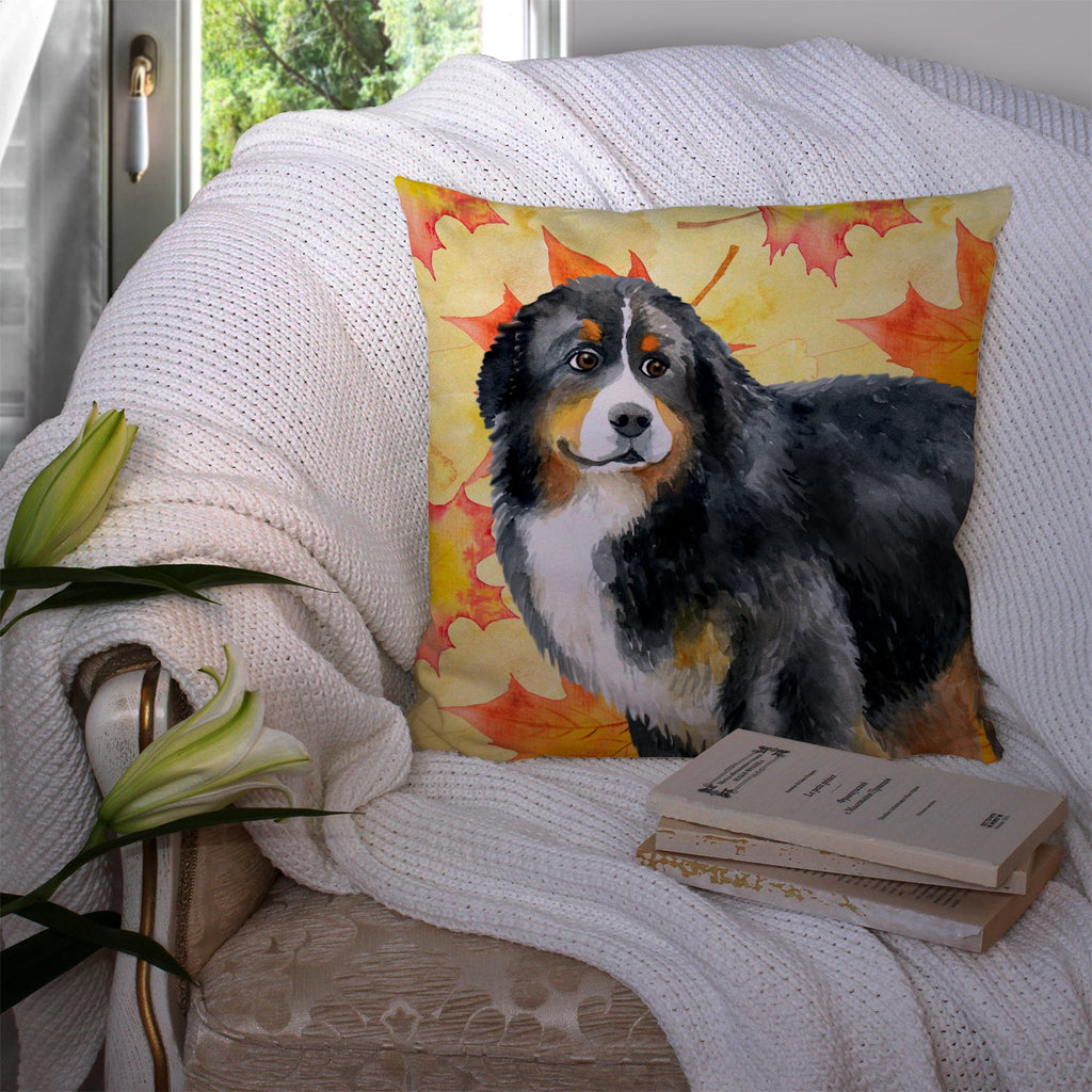 Bernese Mountain Dog Fall Decorative Throw Pillow 14x14 Indoor Outdoor Accent Cushion, Fabric Cover with Insert for Sofa, Bed, Porch & Living Room