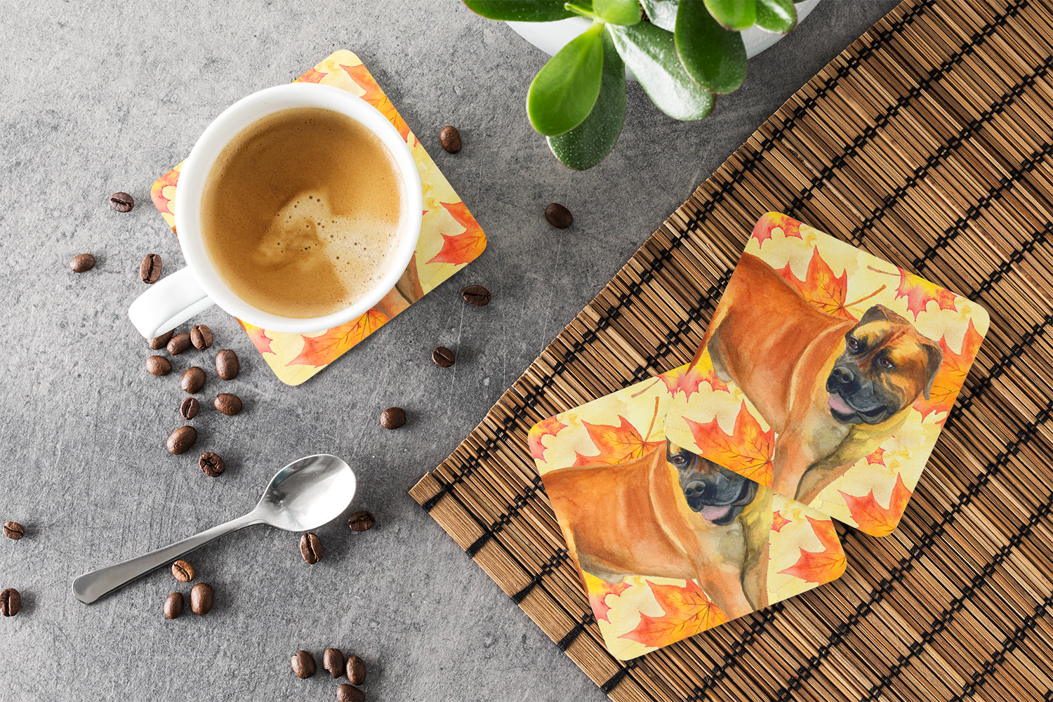 Boerboel Mastiff Fall Foam Coasters Set of 4 Cup Coasters for Indoor Outdoor, Tabletop Protection, Anti Slip, Mouse pad Material