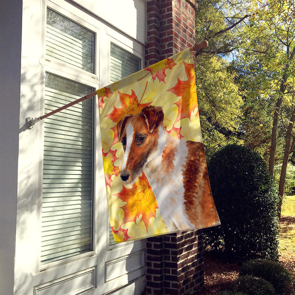 Smooth Fox Terrier Fall House Flag 28x40 Porch Sleeve Pole Decorative Outside Yard Banner Artwork Wall Hanging, Polyester
