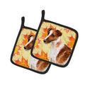 Smooth Fox Terrier Fall Pot Holder Set of 2 Heat Resistant Quilted Hot Pads 7.5 x 7.5 Inch, Insulated Kitchen Trivets for Cooking & Baking