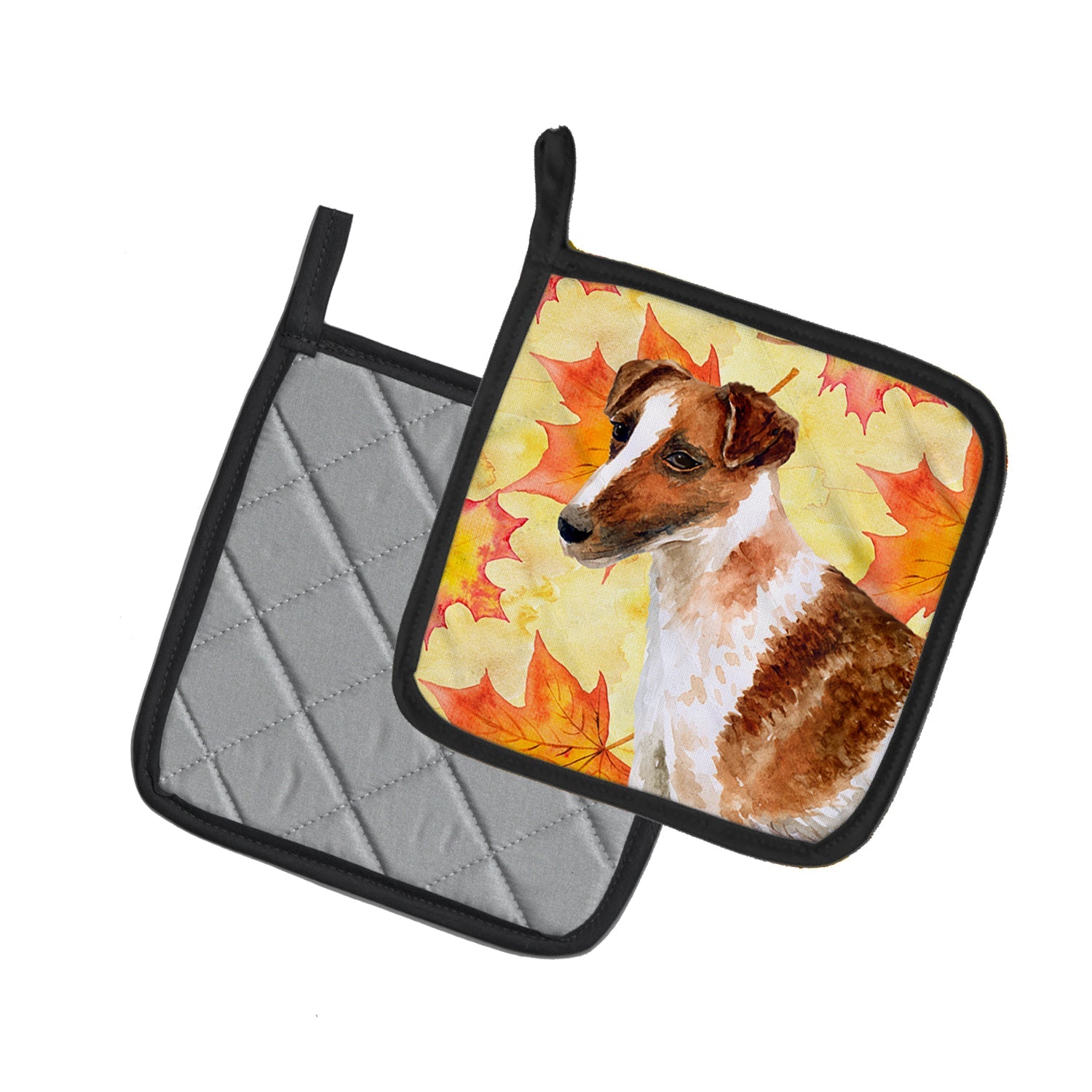 Smooth Fox Terrier Fall Pot Holder Set of 2 Heat Resistant Quilted Hot Pads 7.5 x 7.5 Inch, Insulated Kitchen Trivets for Cooking & Baking
