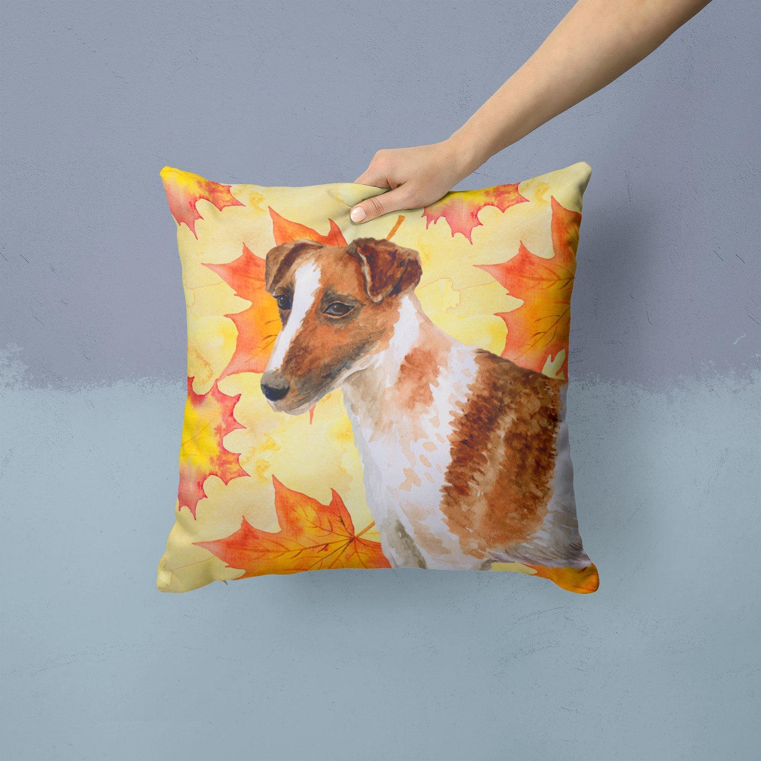 Smooth Fox Terrier Fall Decorative Throw Pillow 14x14 Indoor Outdoor Accent Cushion, Fabric Cover with Insert for Sofa, Bed, Porch & Living Room
