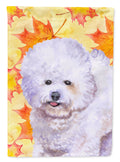 Bichon Frise Fall House Flag 28x40 Porch Sleeve Pole Decorative Outside Yard Banner Artwork Wall Hanging, Polyester
