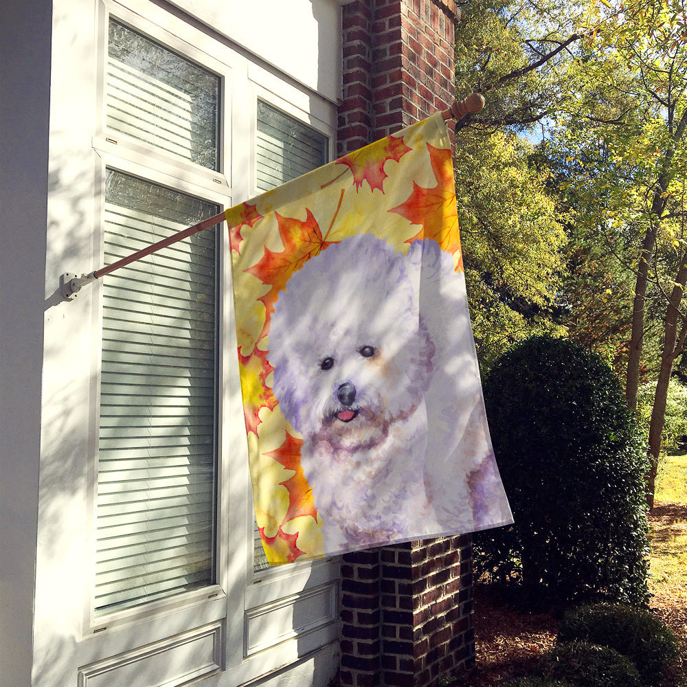 Bichon Frise Fall House Flag 28x40 Porch Sleeve Pole Decorative Outside Yard Banner Artwork Wall Hanging, Polyester