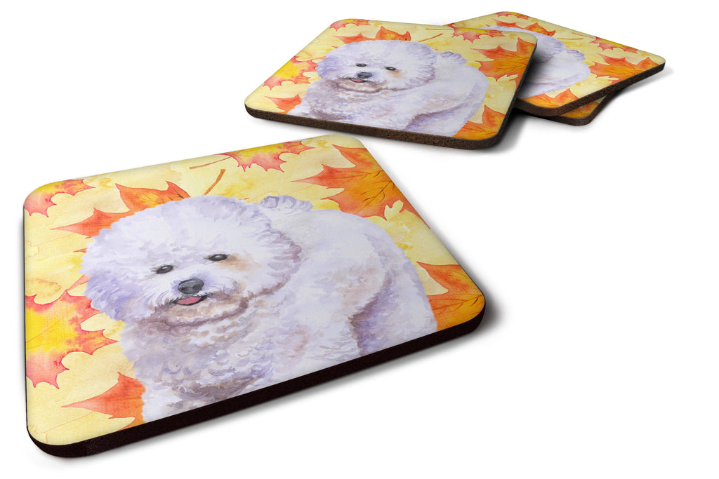 Bichon Frise Fall Foam Coasters Set of 4 Cup Coasters for Indoor Outdoor, Tabletop Protection, Anti Slip, Mouse pad Material