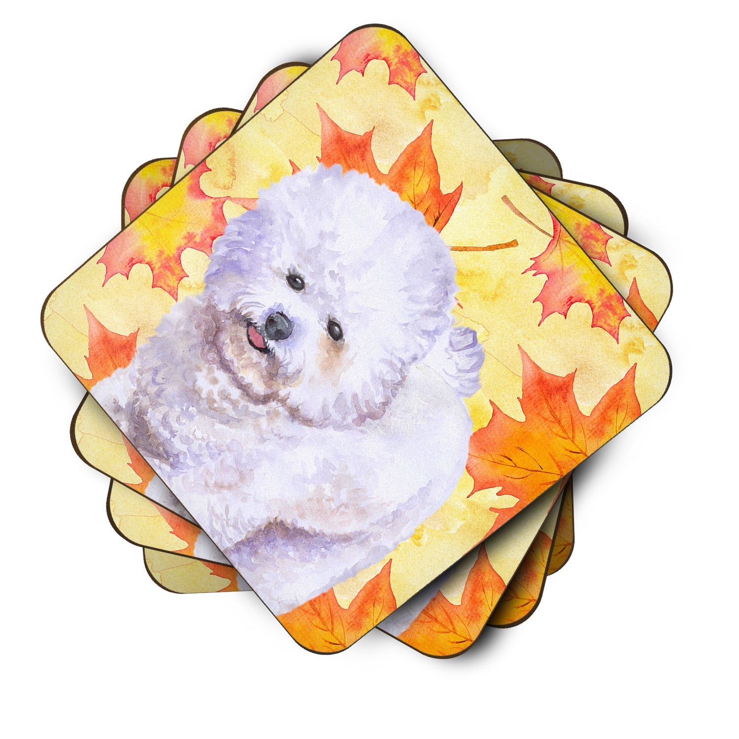 Bichon Frise Fall Foam Coasters Set of 4 Cup Coasters for Indoor Outdoor, Tabletop Protection, Anti Slip, Mouse pad Material