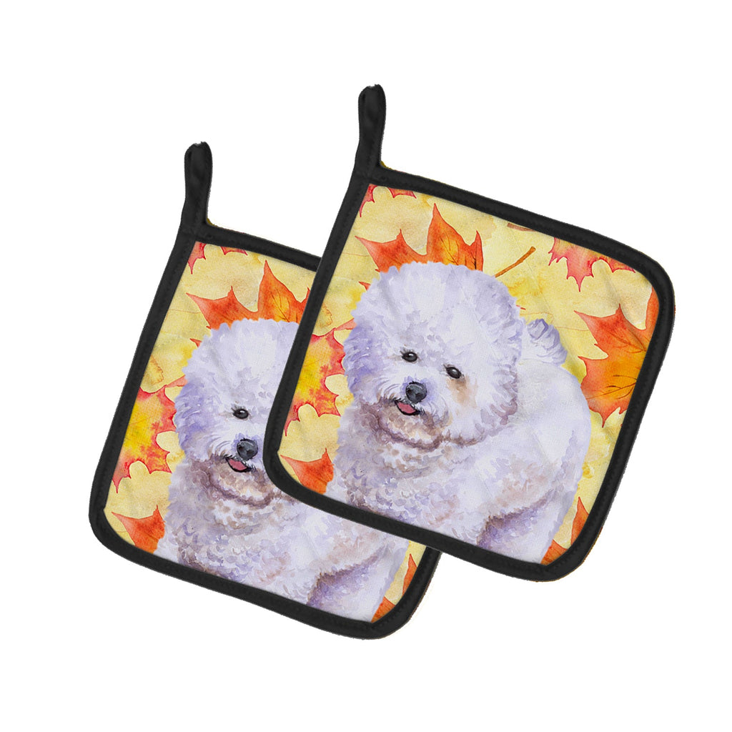 Bichon Frise Fall Pot Holder Set of 2 Heat Resistant Quilted Hot Pads 7.5 x 7.5 Inch, Insulated Kitchen Trivets for Cooking & Baking